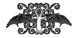 a graphic of a silver ankh with batwings