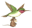 A hummingbird carrying a mouse.